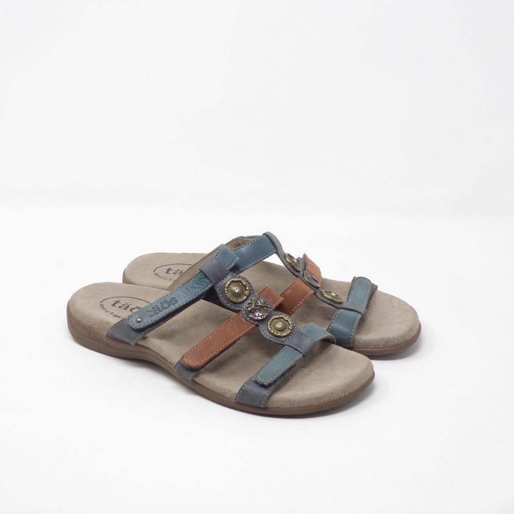 Taos Women Prize 4 Sandals Blue Brown Leather Medallion Strappy Comfort 7